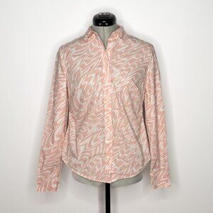 Boden Classic Fit Long Sleeve Button Up Top Coral Pink Pattern - Size 4R